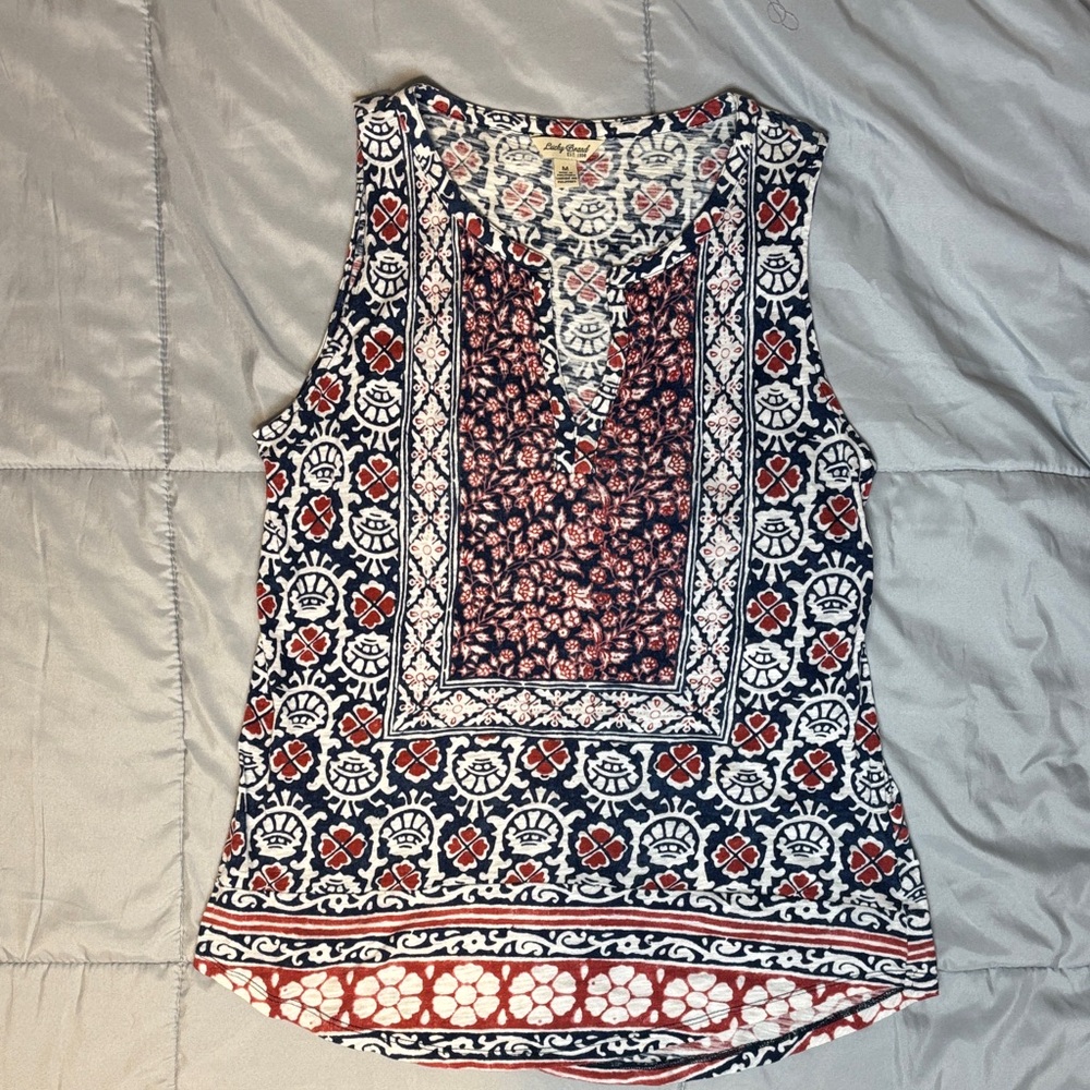 Lucky Brand Navy and Red Patterned Tank Top